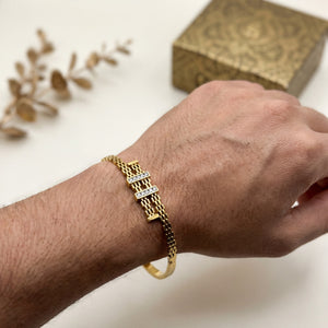 Multi Strand Mesh Chain Baguette CZ Baby Kada Bangle | Gold Plated Plaque Statement Bracelet for Women