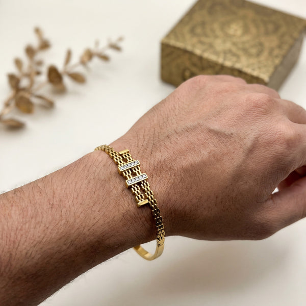 Multi Strand Mesh Chain Baguette CZ Baby Kada Bangle | Gold Plated Plaque Statement Bracelet for Women