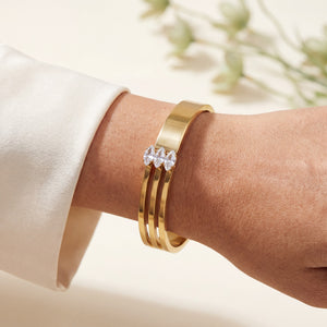 Triple Strand Solitaire CZ Baby Kada Bangle | Gold Plated Multi Band Stackable Bracelet for Women