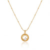 Gold Circle Frame Black & CZ Accent Pendant Chain Anti-Tarnish Necklace