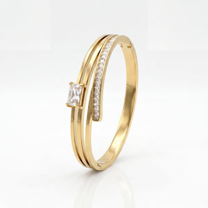 Emerald Cut CZ Dual Band Baby Kada Bangle | Gold Plated Slim Stackable Bracelet for Women