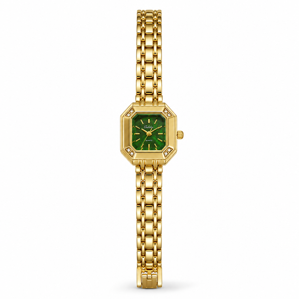 Watches Gold-Tone Square Green Dial Panther Bracelet Watch for Women