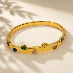 Real Round Oval Multicolor Stone Gold Oval Kada for Women | Bezel Set Gemstone Stainless Steel Ladies Bangle | Colorful Festive Jewellery
