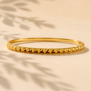 Gold Petal Leaf Textured Stud Oval Kada for Women | No Stone Embossed Floral Stainless Steel Ladies Bangle | Texture Festive Jewellery