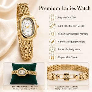 Watches Gold-Tone Round Dial Panther Link Bracelet Watch for Women