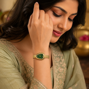 Watches Gold-Tone Pear Shape Green Dial Crystal Stone Hour Markers Bracelet Watch for Women