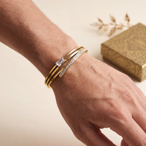 Emerald Cut CZ Dual Band Baby Kada Bangle | Gold Plated Slim Stackable Bracelet for Women