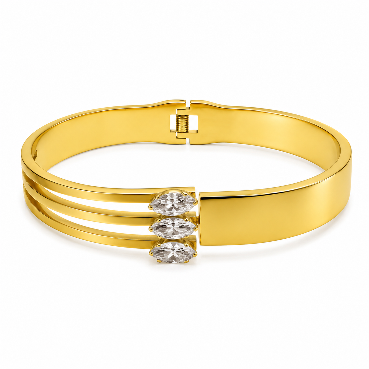 Gold Twisted Rope Diamond Oval Kada for Women | Braided Stone Stainless Steel Ladies Bangle | Textured Festive Jewellery