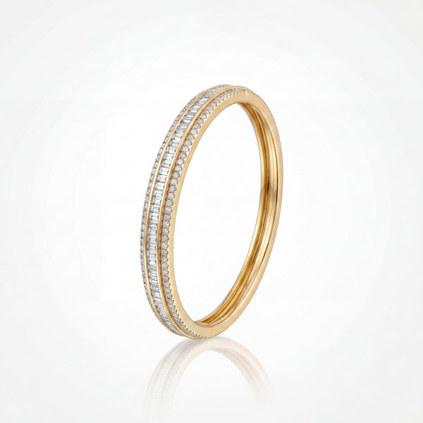 Dual Row Pave CZ Eternity Baby Kada Bangle | Gold Plated Slim Stackable Bracelet for Women