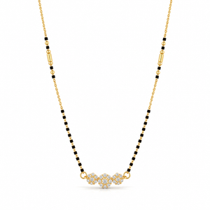 KZ Gold Plated Triple Ball CZ Mangalsutra for Women Black Bead Chain Round Ball Pendant FS