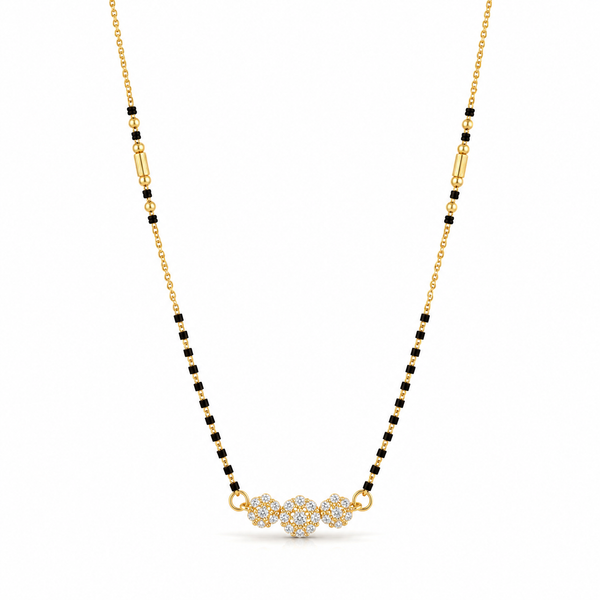 KZ Gold Plated Triple Ball CZ Mangalsutra for Women Black Bead Chain Round Ball Pendant FS
