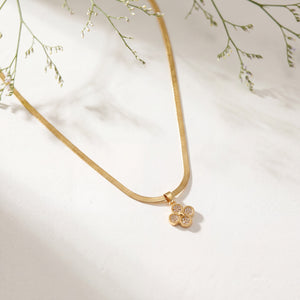 Gold Clover Flower CZ Pendant Snake Chain Anti-Tarnish Necklace