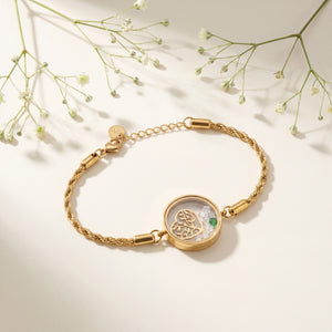 Gold Plated Rope Chain Bracelet with Round Floating Glass Locket Charm and White Stones Inside