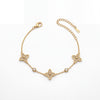Gold Plated Pave White Stone Quatrefoil Clover Charm Station Chain Bracelet with Lobster Clasp