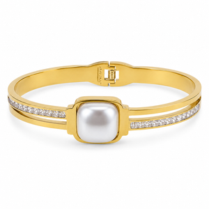 Gold Princess Panel Diamond Oval Kada for Women | Square Stone Panel Stainless Steel Ladies Bangle | Bold Design Jewellery