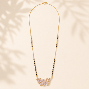 KZ Gold Plated Pink Marquise Flower CZ Mangalsutra for Women Black Bead Chain Floral Cluster Pendant FS