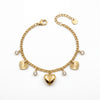 Gold Plated Chain Bracelet with Heart Fan Shell and White Stone Solitaire Dangling Charms
