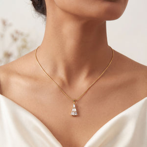 Gold CZ Pave Tassel Drop Pendant Chain Anti-Tarnish Necklace