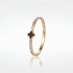 Black Four Leaf Clover Pave CZ Baby Kada Bangle | Gold Plated Lucky Charm Cuff Bracelet for Women