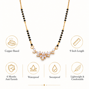 KZ Gold Plated Floral Cluster CZ Mangalsutra for Women Black Bead Chain Marquise Flower Pendant FS