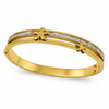 Gold Cushion Diamond Bezel Oval Kada for Women | Square Halo Stone Stainless Steel Ladies Bangle | Refined Festive Jewellery