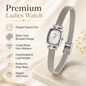 Watches Silver-Tone Square Dial Mesh Bracelet Watch for Women