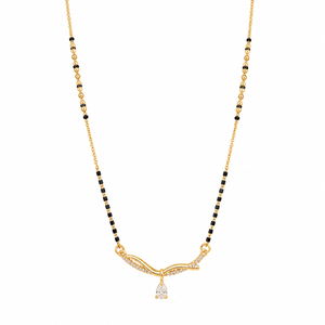 KZ Gold Plated Wave Arc CZ Mangalsutra for Women Black Bead Chain Twisted Arc Pear Drop Pendant FS