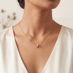 Gold Barrel CZ Bead Slider Pendant Chain Anti-Tarnish Necklace