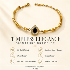 Gold Plated Bamboo Bar Link Bracelet with Oval Black Stone Halo Centrepiece and Lobster Clasp