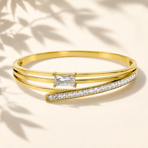 Gold Leaf Motif Diamond Oval Kada for Women | Botanical Stone Stainless Steel Ladies Bangle | Nature Inspired Jewellery