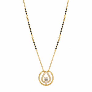 KZ Gold Plated Circle Teardrop Frame CZ Mangalsutra for Women Black Bead Chain Open Circle Pendant FS