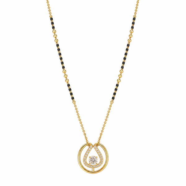 KZ Gold Plated Circle Teardrop Frame CZ Mangalsutra for Women Black Bead Chain Open Circle Pendant FS