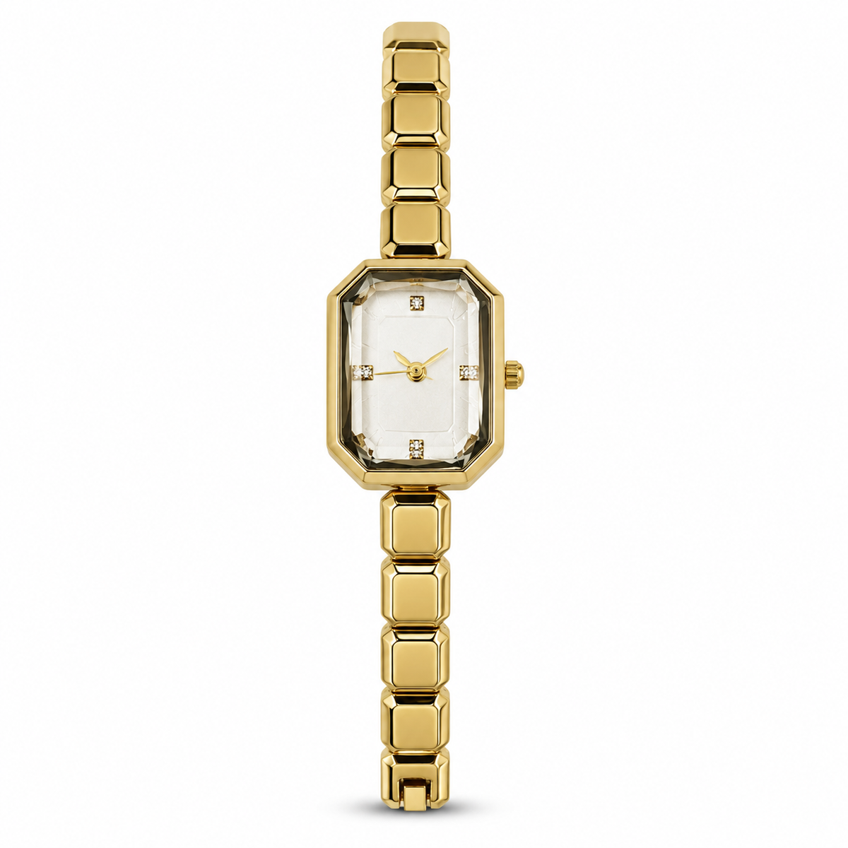 Watches Gold-Tone Rectangular Dial Brick Link Bracelet Watch for Women