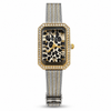 Watches Two-Tone Rectangular Leopard Print Dial Crystal Studded Bezel Bracelet Watch for Women