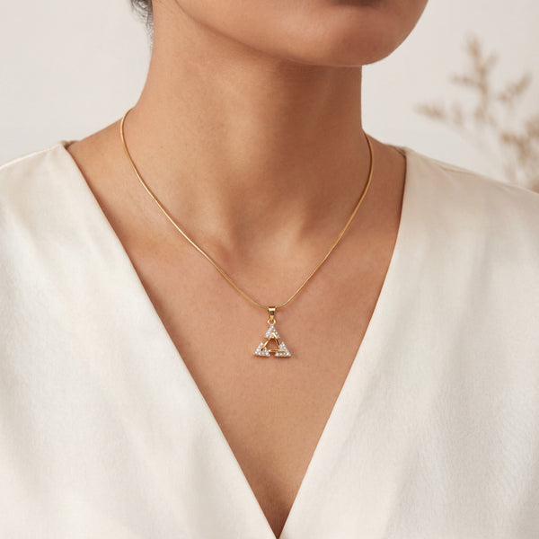Gold Triangle CZ Pendant Chain Anti-Tarnish Necklace