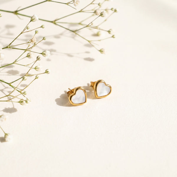 18K Gold Plated Mother of Pearl Heart Studs