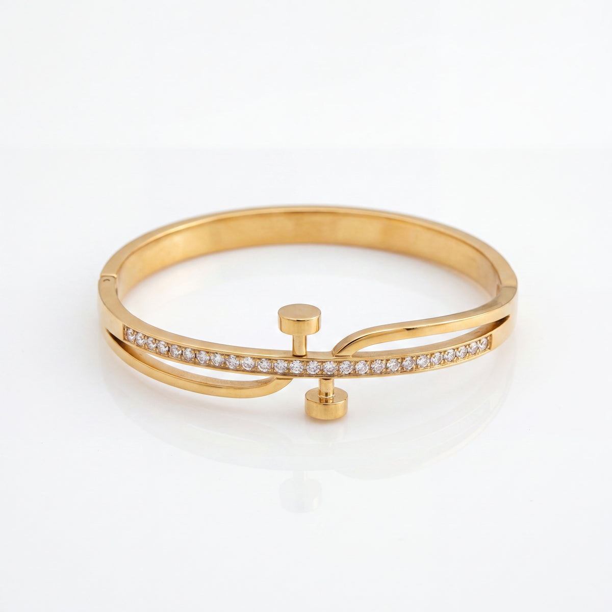Bypass Open Pave CZ Bezel Tip Baby Kada Bangle | Gold Plated Slim Cuff Bracelet for Women