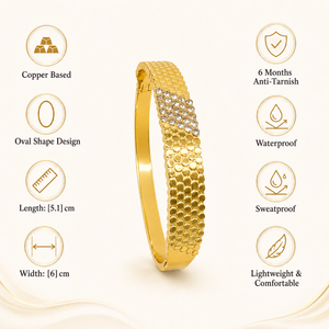 Gold Eternity Diamond All-Around Oval Kada for Women | Full Stone Coverage Stainless Steel Ladies Bangle | Premium Festive Jewellery