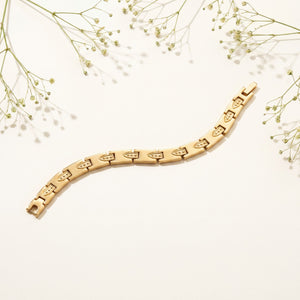 Men's Gold Plated Stainless Steel Slim Arrow-Engraved Flat-Link Bracelet