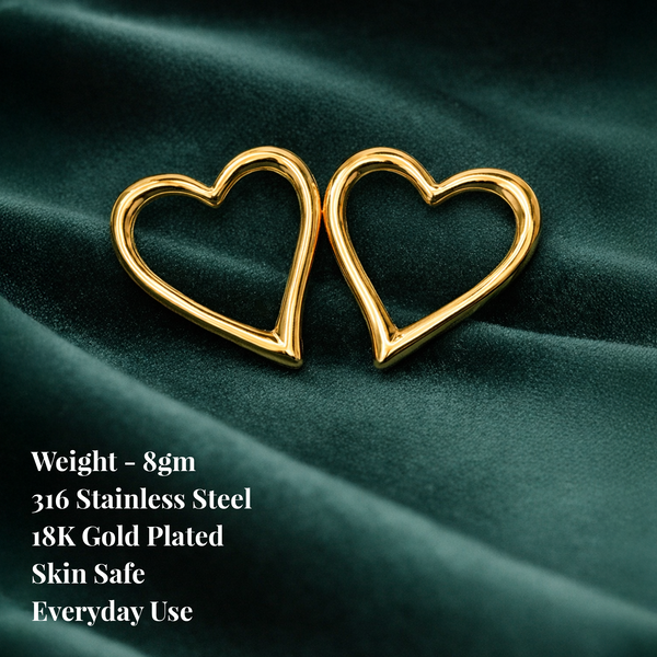 Anti-Tarnish Gold Plated Heart Earrings - 1 Pair