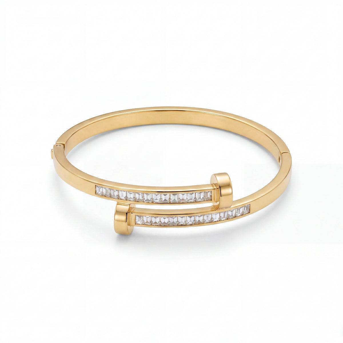 Slim Nail Design Pave CZ Baby Kada Bangle | Gold Plated Screw Head Stackable Cuff for Women