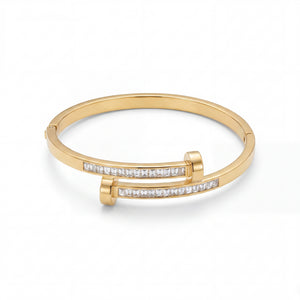 Slim nail design pave CZ gold plated baby kada – screw head stackable cuff – House of Viya