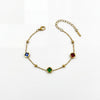 Gold Plated Delicate Chain Bracelet with Round Bezel Set Multicolour Stone and Gold Bead Stations