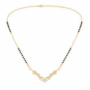 KZ Gold Plated Wing Feather CZ Mangalsutra for Women Black Bead Chain V Shape Bird Pendant FS