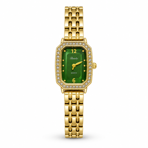 Watches Gold-Tone Rectangular Green Dial Crystal Studded Chain Bracelet Watch for Women