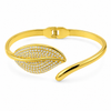 Gold Bright Satin Matte Diamond Oval Kada for Women | Dual Finish Stone Stainless Steel Ladies Bangle | Contemporary Festive Jewellery