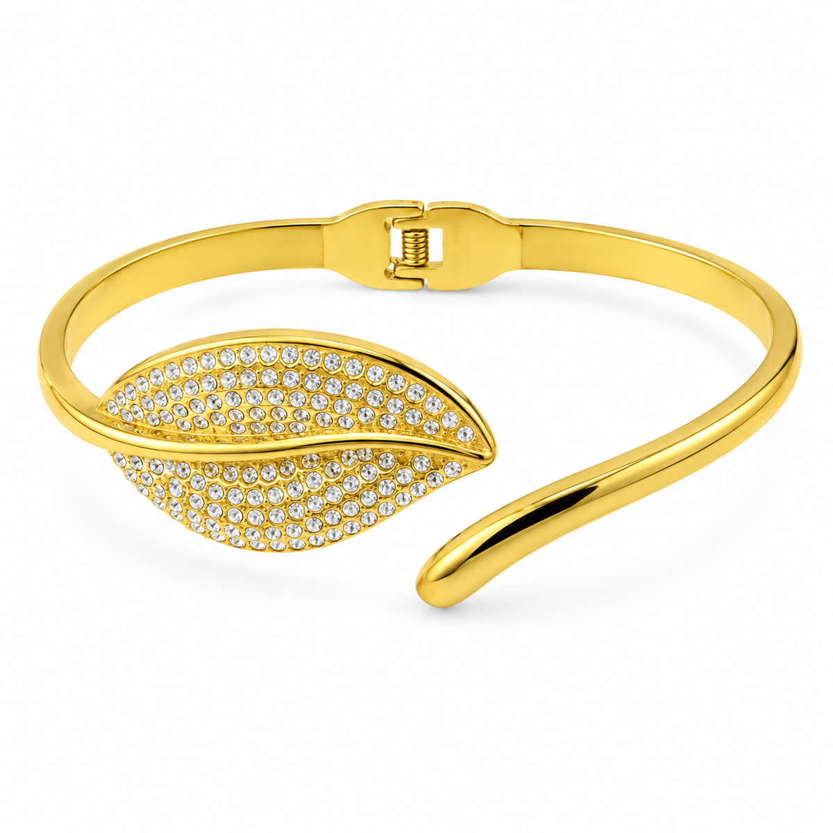 Gold Bright Satin Matte Diamond Oval Kada for Women | Dual Finish Stone Stainless Steel Ladies Bangle | Contemporary Festive Jewellery