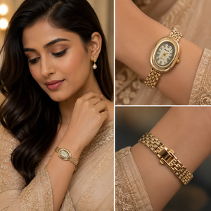 Watches Gold-Tone Oval Dial Roman Numeral Bracelet Watch for Women