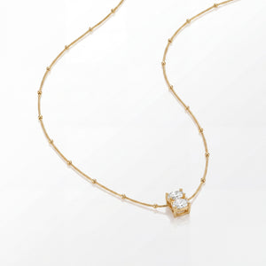 Gold Cushion Cut CZ Solitaire Pendant Chain Anti-Tarnish Necklace