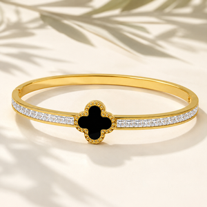 Gold Floral Cluster Diamond Oval Kada for Women | Petal Stone Stainless Steel Ladies Bangle | Flower Design Festive Jewellery